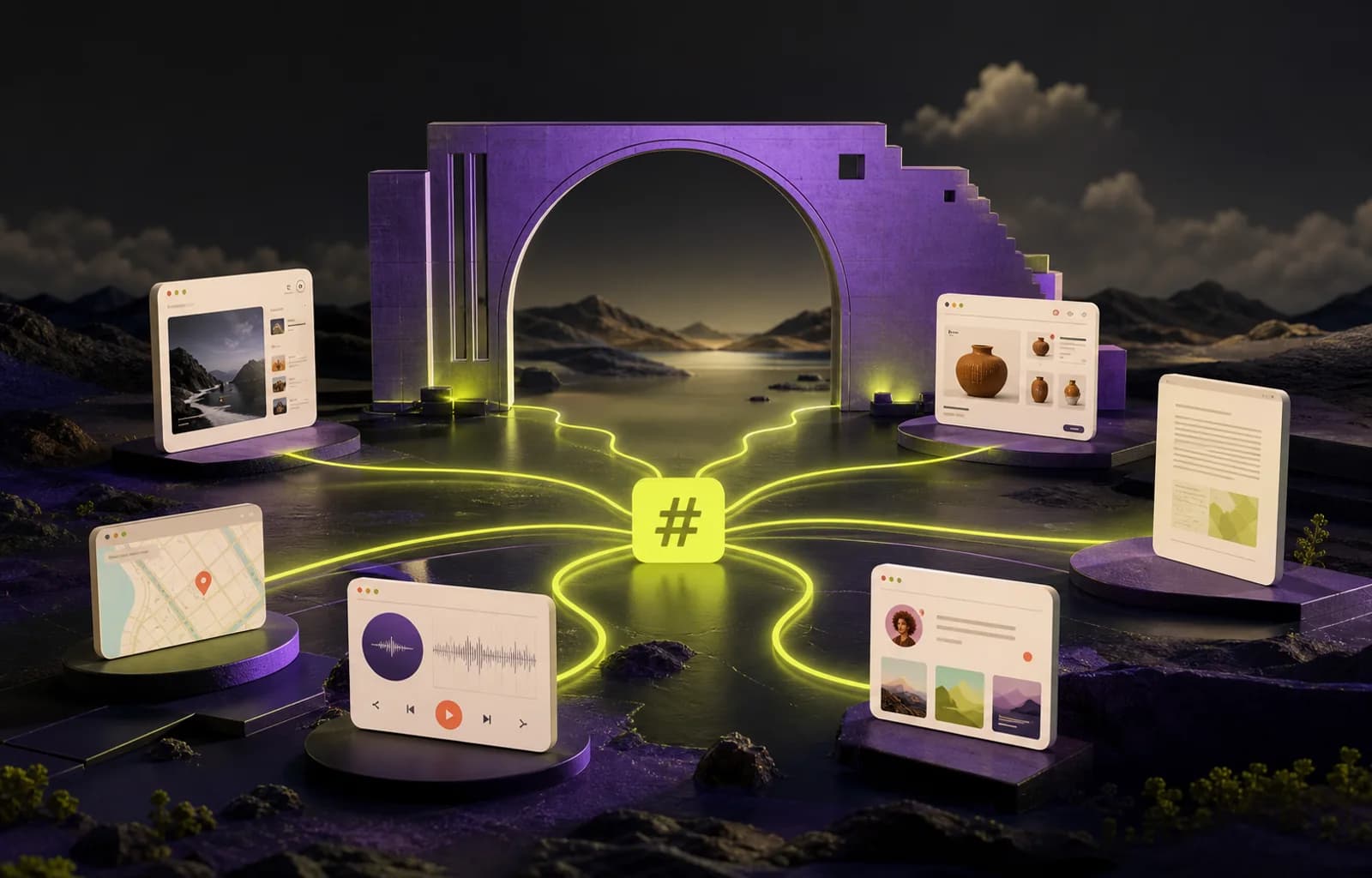 An original LinkCode world of connected public destinations